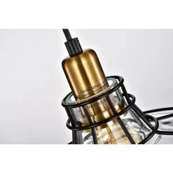 Promo 🛒 Paris 1-Light Black and Antique Gold Industrial Pendant with Black Cage and Clear Glass Shade by Edvivi 🎉 -Deals Edvivi || Atlas Store black edvivi chandeliers epc5325bk 66 1000