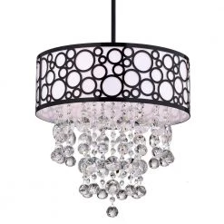 Promo ✔️ Belle Modern 3-Light Black Bubble Round Drum Chandelier with Hanging Crystals by Edvivi 🛒
