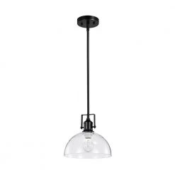 Cheapest ⭐ Hines 1-Light Black Farmhouse Pendant with Clear Dome Glass Shade by Edvivi 🔔 -Deals Edvivi || Atlas Store black edvivi chandeliers epj4895bk 1f 1000