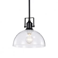 Cheapest ⭐ Hines 1-Light Black Farmhouse Pendant with Clear Dome Glass Shade by Edvivi 🔔