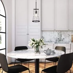 Flash Sale ✨ Perennial Contemporary 8 in. 1-Light Black Cone Cage Mini Pendant with Glass Bar Accents by Edvivi ⭐ -Deals Edvivi || Atlas Store black edvivi pendant lights epj3585bk 1f 1000