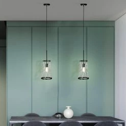 Flash Sale ✨ Perennial Contemporary 8 in. 1-Light Black Cone Cage Mini Pendant with Glass Bar Accents by Edvivi ⭐ -Deals Edvivi || Atlas Store black edvivi pendant lights epj3585bk 31 1000