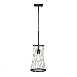 Flash Sale โจ Perennial Contemporary 8 in. 1-Light Black Cone Cage Mini Pendant with Glass Bar Accents by Edvivi โญ