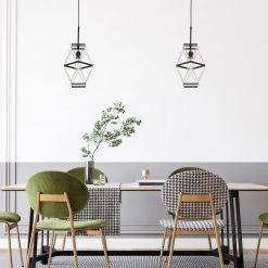 Hot Sale 🔥 Perennial Contemporary 10 in. 1-Light Black Geometric Cage Mini Pendant with Glass Bar Accents by Edvivi 💯 -Deals Edvivi || Atlas Store black edvivi pendant lights epj3595bk c3 1000