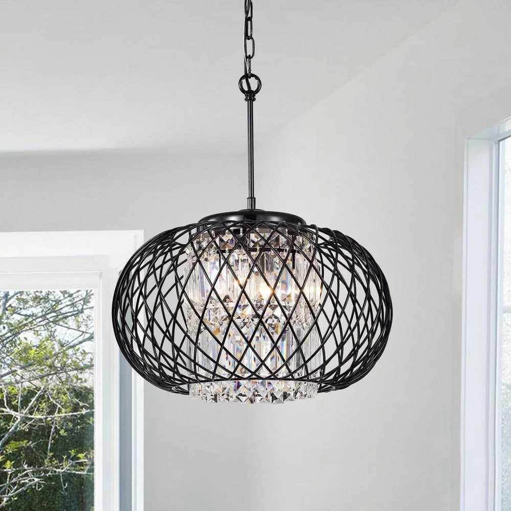 Budget ๐ Azha Modern Glam 3-Light Antique Black Net Drum Chandelier with Hanging Crystals by Edvivi โค๏ธ 12 Budget ๐ Azha Modern Glam 3-Light Antique Black Net Drum Chandelier with Hanging Crystals by Edvivi โค๏ธ - Image 10