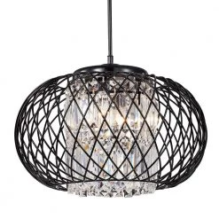 Budget 🎁 Azha Modern Glam 3-Light Antique Black Net Drum Chandelier with Hanging Crystals by Edvivi ❤️