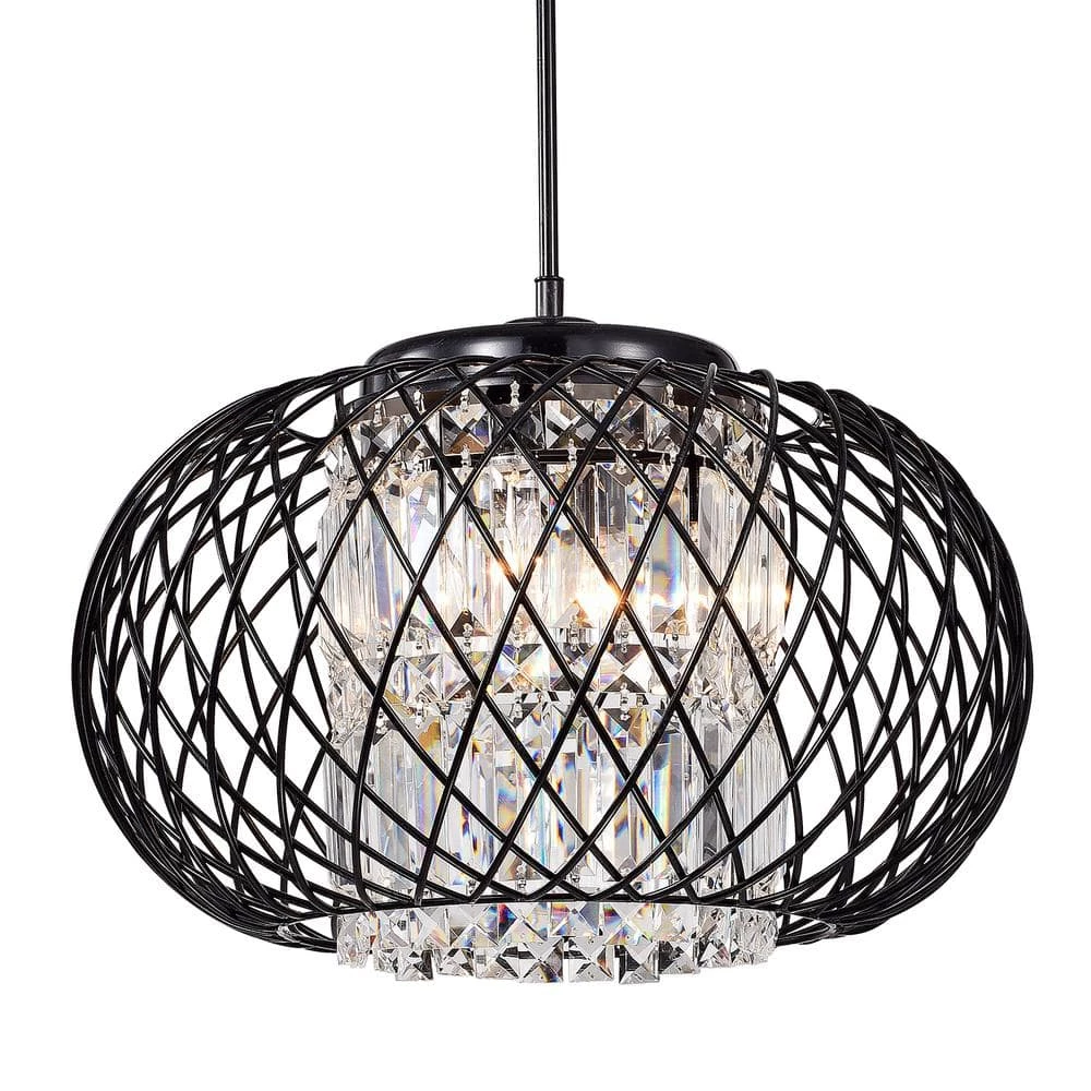 Budget ๐ Azha Modern Glam 3-Light Antique Black Net Drum Chandelier with Hanging Crystals by Edvivi โค๏ธ 3 Budget ๐ Azha Modern Glam 3-Light Antique Black Net Drum Chandelier with Hanging Crystals by Edvivi โค๏ธ