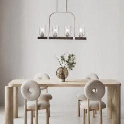 Buy 🎉 Szeto 4-Light Contemporary Brushed Nickel and Wood Finish Linear Chandelier with Seedy Glass Shades by Edvivi 🥰 -Deals Edvivi || Atlas Store brushed nickel and wood edvivi chandeliers epd321wd 4f 1000