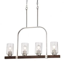 Buy ๐ Szeto 4-Light Contemporary Brushed Nickel and Wood Finish Linear Chandelier with Seedy Glass Shades by Edvivi ๐ฅฐ