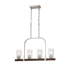 Buy 🎉 Szeto 4-Light Contemporary Brushed Nickel and Wood Finish Linear Chandelier with Seedy Glass Shades by Edvivi 🥰 -Deals Edvivi || Atlas Store brushed nickel and wood edvivi chandeliers epd321wd 77 1000