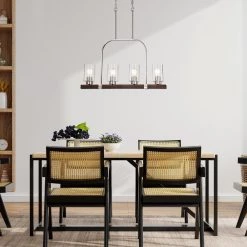 Buy 🎉 Szeto 4-Light Contemporary Brushed Nickel and Wood Finish Linear Chandelier with Seedy Glass Shades by Edvivi 🥰 -Deals Edvivi || Atlas Store brushed nickel and wood edvivi chandeliers epd321wd c3 1000