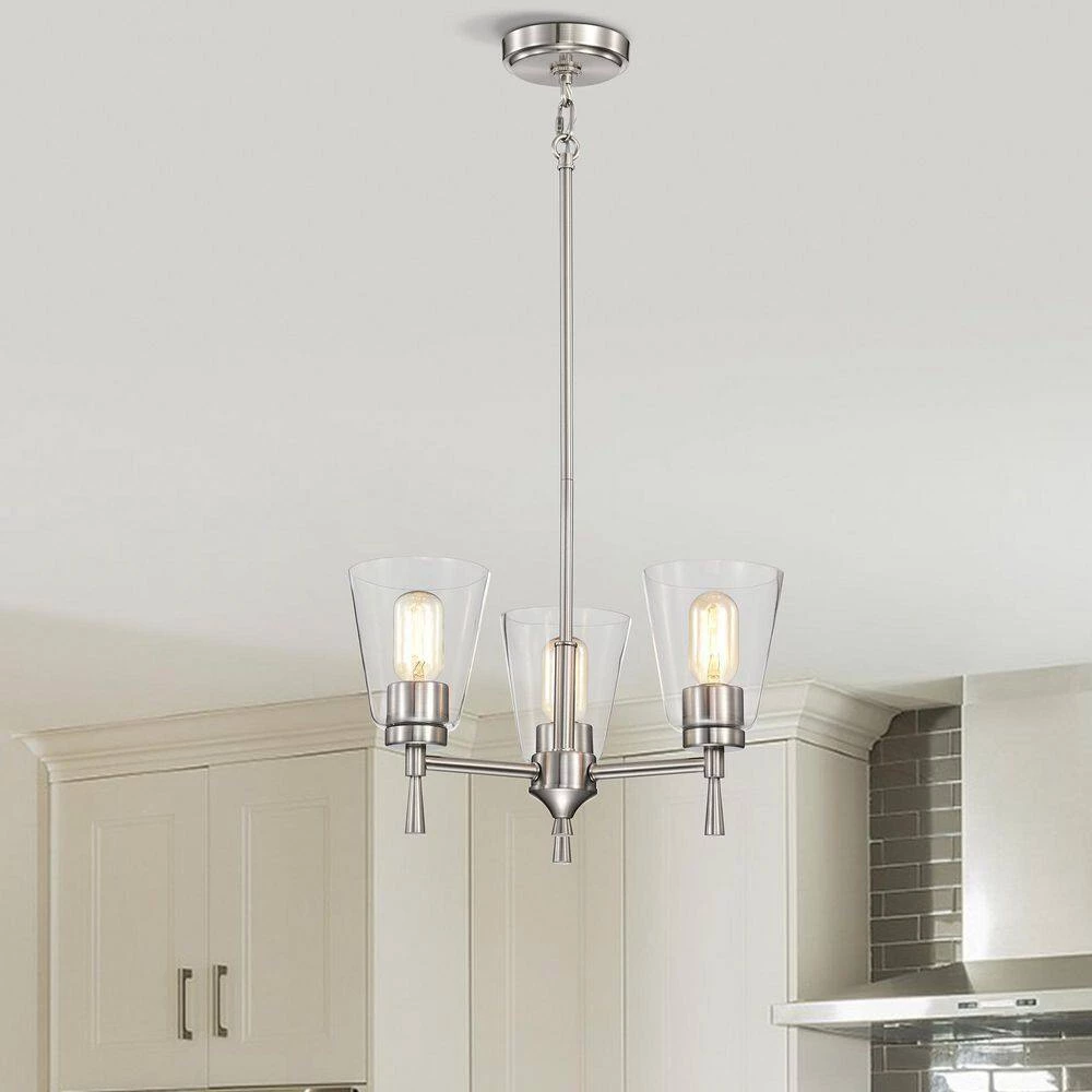 Best Pirce โ Briarwood 3-Light Brushed Nickel Modern Chandelier with Clear Cone Glass Shades by Edvivi ๐ 4 Best Pirce โ Briarwood 3-Light Brushed Nickel Modern Chandelier with Clear Cone Glass Shades by Edvivi ๐ - Image 2