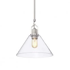 Buy 🎉 Aria 12 in. 1-Light Brushed Nickel Clear Cone Glass Farmhouse Kitchen Pendant Light by Edvivi 👍