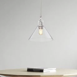 Buy 🎉 Aria 12 in. 1-Light Brushed Nickel Clear Cone Glass Farmhouse Kitchen Pendant Light by Edvivi 👍 -Deals Edvivi || Atlas Store brushed nickel edvivi chandeliers epj4711bn d4 1000