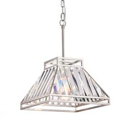 Promo 🌟 Lexington Modern 1-Light Brushed Nickel Finish Trapezoidal Geometric Pendant with Linear Crystals by Edvivi 💯