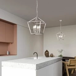 Cheapest 🤩 Renzo 4-Light Brushed Nickel Caged Candle Style Modern Farmhouse Pendant by Edvivi 🧨 -Deals Edvivi || Atlas Store brushed nickel edvivi chandeliers epl1351bn 31 1000