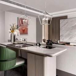 Cheapest 🤩 Renzo 4-Light Brushed Nickel Caged Candle Style Modern Farmhouse Pendant by Edvivi 🧨 -Deals Edvivi || Atlas Store brushed nickel edvivi chandeliers epl1351bn c3 1000