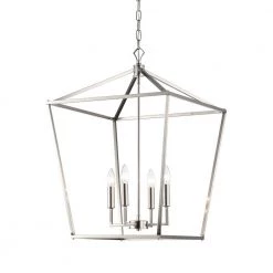 Cheapest 😉 Renzo 20 in. 4-Light Brushed Nickel Caged Farmhouse Dining Room Chandelier, Lantern Kitchen Pendant Light by Edvivi ❤️