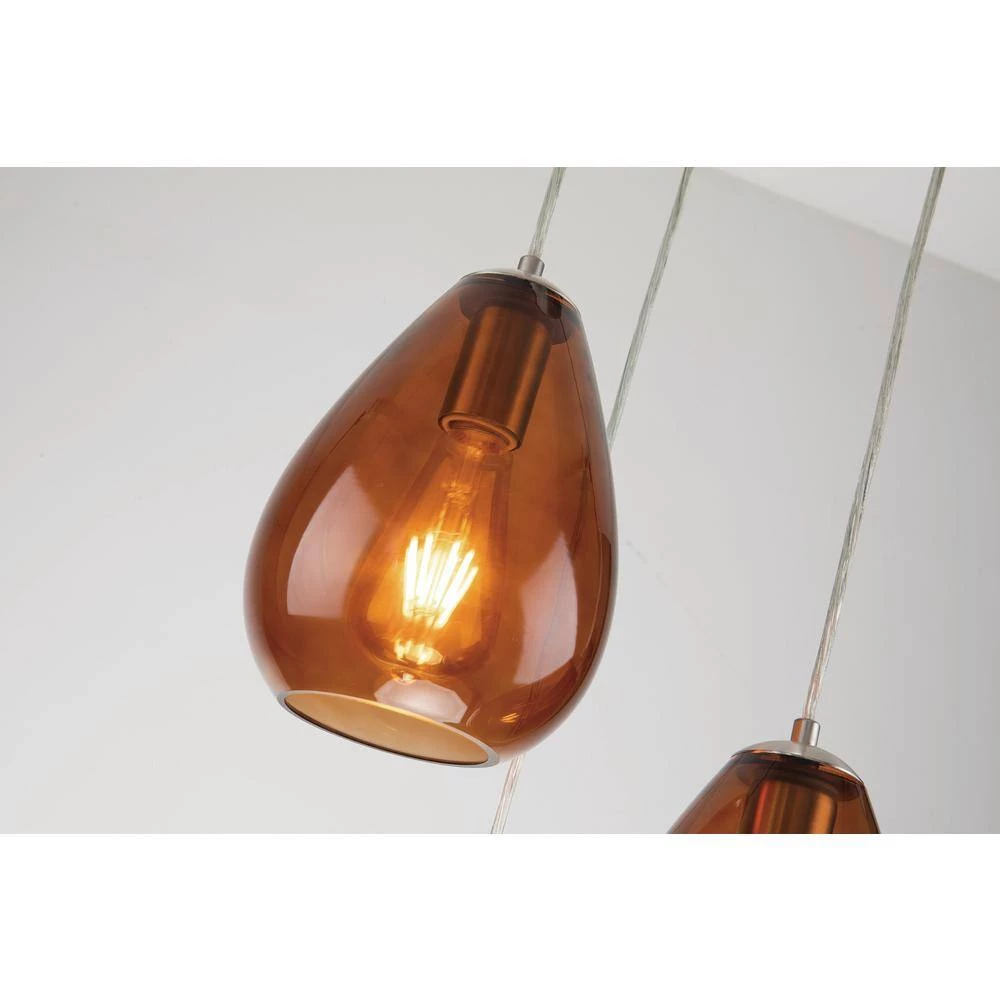 Wholesale βοΈ 3-Light Brushed Nickel Pendant Ceiling Fixture with Amber Glass Shade by Edvivi 𧨠7 Wholesale βοΈ 3-Light Brushed Nickel Pendant Ceiling Fixture with Amber Glass Shade by Edvivi 𧨠- Image 5