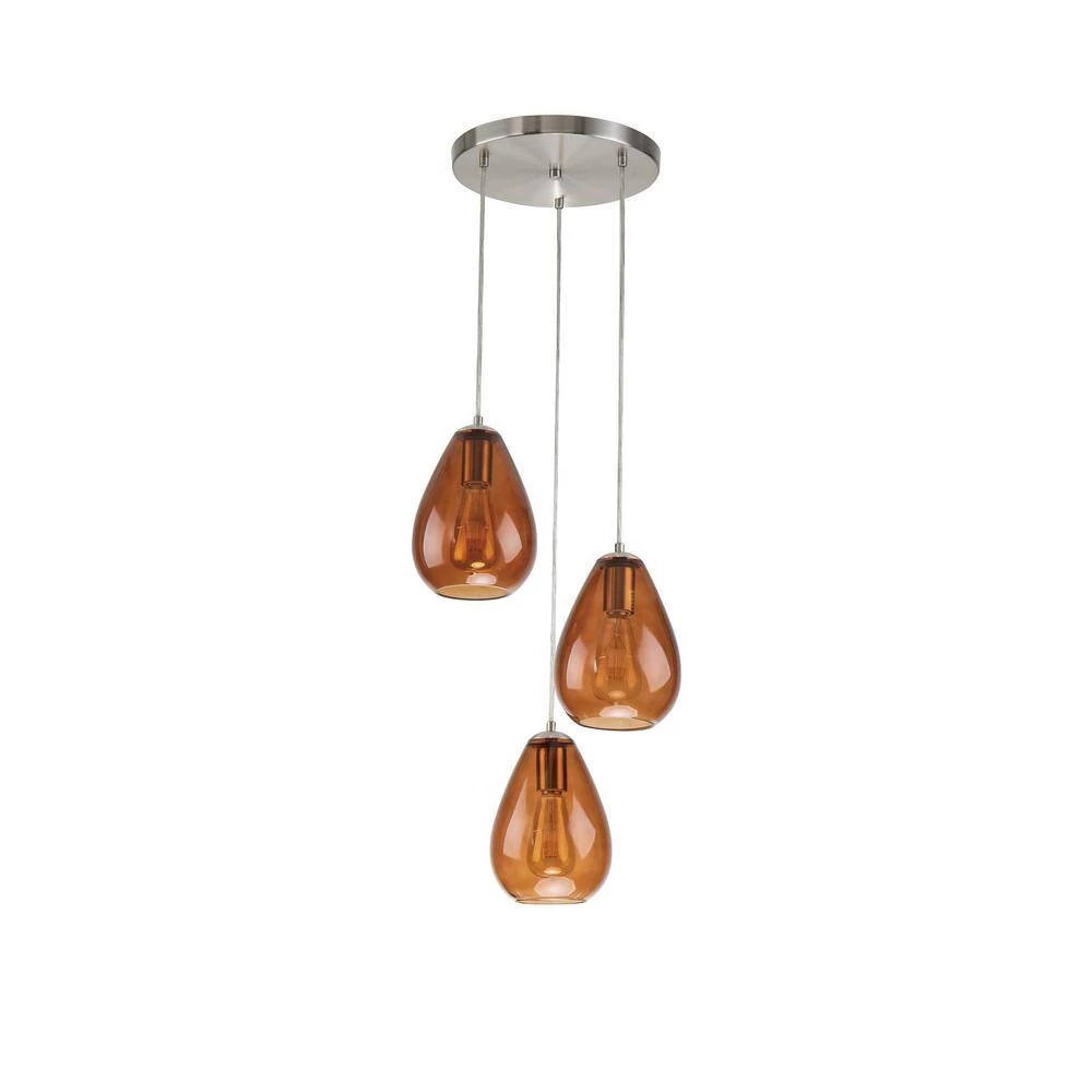 Wholesale βοΈ 3-Light Brushed Nickel Pendant Ceiling Fixture with Amber Glass Shade by Edvivi 𧨠6 Wholesale βοΈ 3-Light Brushed Nickel Pendant Ceiling Fixture with Amber Glass Shade by Edvivi 𧨠- Image 4