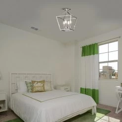 Brand new 😉 12 in. 4-Light Brushed Nickel Cage Lantern Farmhouse Semi-Flush Mount by Edvivi 🧨 -Deals Edvivi || Atlas Store brushed nickel edvivi flush mount lights esl1331bn 31 1000