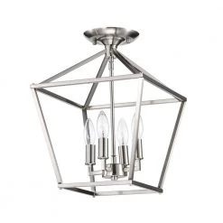 Brand new 😉 12 in. 4-Light Brushed Nickel Cage Lantern Farmhouse Semi-Flush Mount by Edvivi 🧨 -Deals Edvivi || Atlas Store brushed nickel edvivi flush mount lights esl1331bn a0 1000