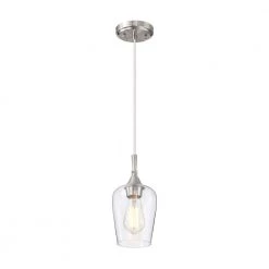 Cheapest 🌟 Arlo 1-Light Brushed Nickel Modern Mini Pendant with Clear Glass Shade by Edvivi 😉 -Deals Edvivi || Atlas Store brushed nickel edvivi pendant lights epj2941bn 1f 1000
