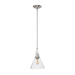 Brand new 🌟 Aria 8 in. 1-Light Brushed Nickel Modern Mini Pendant Light with Clear Cone Glass Shade by Edvivi 🛒 -Deals Edvivi || Atlas Store brushed nickel edvivi pendant lights epj4701bn 44 1000