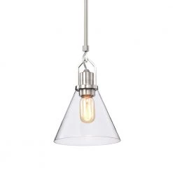 Brand new ๐ Aria 8 in. 1-Light Brushed Nickel Modern Mini Pendant Light with Clear Cone Glass Shade by Edvivi ๐