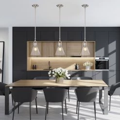 Brand new 🌟 Aria 8 in. 1-Light Brushed Nickel Modern Mini Pendant Light with Clear Cone Glass Shade by Edvivi 🛒 -Deals Edvivi || Atlas Store brushed nickel edvivi pendant lights epj4701bn c3 1000