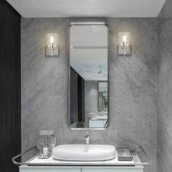 Discount 😉 Briarwood 1-Light Brushed Nickel Indoor Wall Sconce with Clear Cone Glass Shade by Edvivi 🥰 -Deals Edvivi || Atlas Store brushed nickel edvivi vanity lighting ew6691bn 31 1000