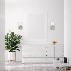 Discount 😉 Briarwood 1-Light Brushed Nickel Indoor Wall Sconce with Clear Cone Glass Shade by Edvivi 🥰 -Deals Edvivi || Atlas Store brushed nickel edvivi vanity lighting ew6691bn 4f 1000