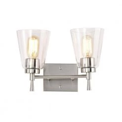 Budget โค๏ธ Briarwood 13 in. 2-Lights Brushed Nickel Vanity Light with Clear Glass Cone Shades by Edvivi ๐ฅฐ