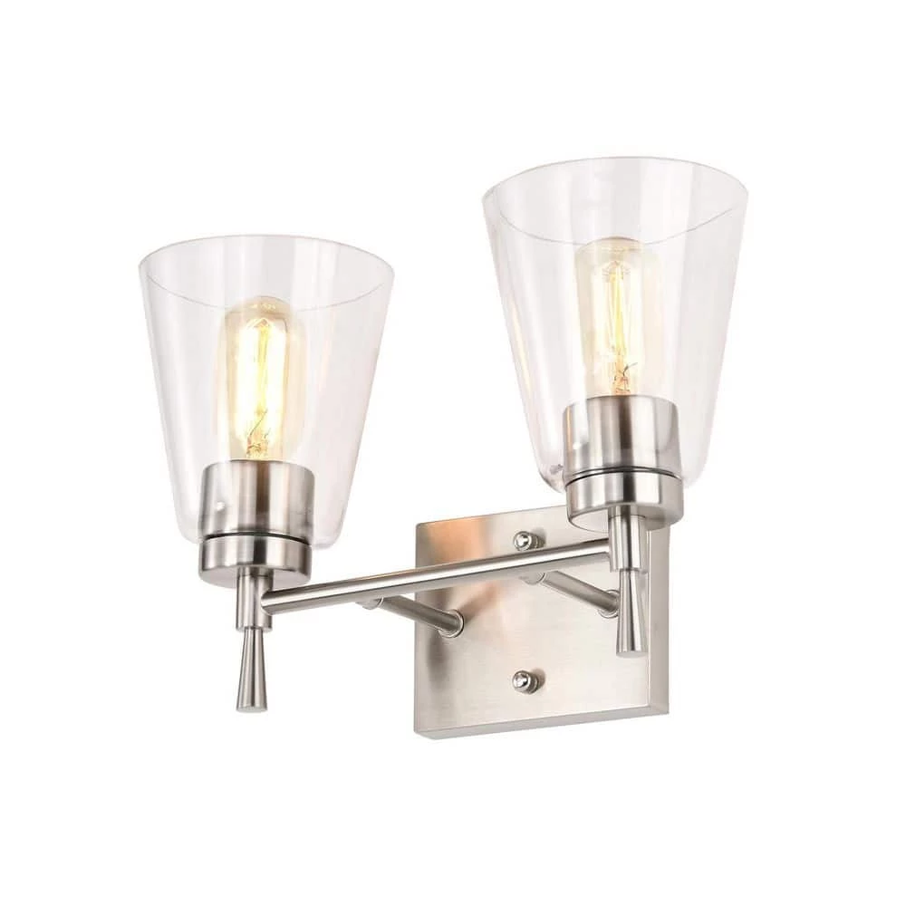 Budget ❤️ Briarwood 13 in. 2-Lights Brushed Nickel Vanity Light with Clear Glass Cone Shades by Edvivi 🥰 9 Budget ❤️ Briarwood 13 in. 2-Lights Brushed Nickel Vanity Light with Clear Glass Cone Shades by Edvivi 🥰 - Image 7