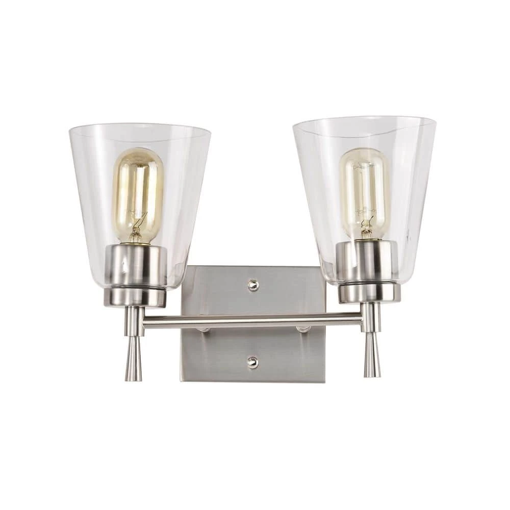 Budget ❤️ Briarwood 13 in. 2-Lights Brushed Nickel Vanity Light with Clear Glass Cone Shades by Edvivi 🥰 6 Budget ❤️ Briarwood 13 in. 2-Lights Brushed Nickel Vanity Light with Clear Glass Cone Shades by Edvivi 🥰 - Image 4