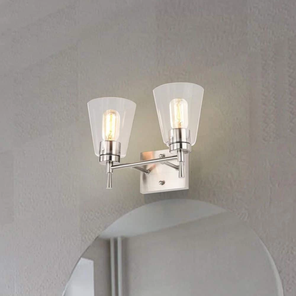 Budget ❤️ Briarwood 13 in. 2-Lights Brushed Nickel Vanity Light with Clear Glass Cone Shades by Edvivi 🥰 4 Budget ❤️ Briarwood 13 in. 2-Lights Brushed Nickel Vanity Light with Clear Glass Cone Shades by Edvivi 🥰 - Image 2