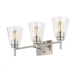 Best deal 👏 Briarwood 21 in. 3-Lights Brushed Nickel Vanity Light with Clear Glass Cone Shades by Edvivi 😉 -Deals Edvivi || Atlas Store brushed nickel edvivi vanity lighting ew6891bn 1d 1000