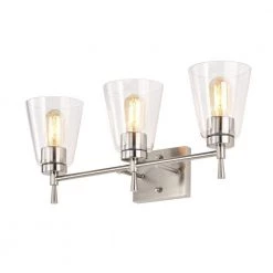Best deal 👏 Briarwood 21 in. 3-Lights Brushed Nickel Vanity Light with Clear Glass Cone Shades by Edvivi 😉 -Deals Edvivi || Atlas Store brushed nickel edvivi vanity lighting ew6891bn 1f 1000