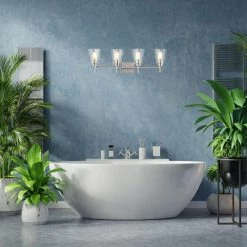 Cheapest 🎁 Briarwood 30 in. 4-Lights Brushed Nickel Vanity Light with Clear Glass Cone Shades by Edvivi 🌟 -Deals Edvivi || Atlas Store brushed nickel edvivi vanity lighting ew6991bn 4f 1000