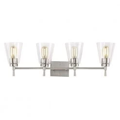 Cheapest 🎁 Briarwood 30 in. 4-Lights Brushed Nickel Vanity Light with Clear Glass Cone Shades by Edvivi 🌟
