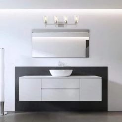 Cheapest 🎁 Briarwood 30 in. 4-Lights Brushed Nickel Vanity Light with Clear Glass Cone Shades by Edvivi 🌟 -Deals Edvivi || Atlas Store brushed nickel edvivi vanity lighting ew6991bn c3 1000