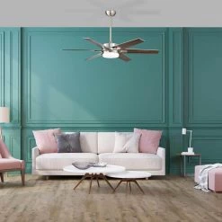 Cheapest 🥰 52 in. Integrated LED Indoor Brushed Nickel 6-Blade Reversible Ceiling Fan w/Light Kit, Remote Control by Edvivi 🤩 -Deals Edvivi || Atlas Store brushed nickel silver and dark walnut edvivi ceiling fans with lights ffg7621bn 1f 1000