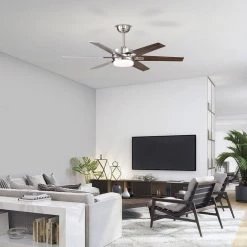 Cheapest 🥰 52 in. Integrated LED Indoor Brushed Nickel 6-Blade Reversible Ceiling Fan w/Light Kit, Remote Control by Edvivi 🤩 -Deals Edvivi || Atlas Store brushed nickel silver and dark walnut edvivi ceiling fans with lights ffg7621bn 31 1000