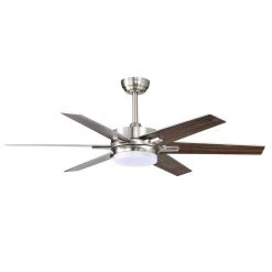 Cheapest 🥰 52 in. Integrated LED Indoor Brushed Nickel 6-Blade Reversible Ceiling Fan w/Light Kit, Remote Control by Edvivi 🤩 -Deals Edvivi || Atlas Store brushed nickel silver and dark walnut edvivi ceiling fans with lights ffg7621bn 44 1000
