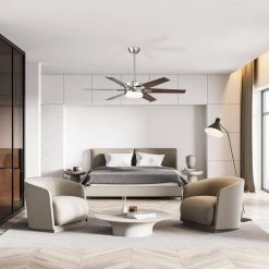 Cheapest 🥰 52 in. Integrated LED Indoor Brushed Nickel 6-Blade Reversible Ceiling Fan w/Light Kit, Remote Control by Edvivi 🤩 -Deals Edvivi || Atlas Store brushed nickel silver and dark walnut edvivi ceiling fans with lights ffg7621bn 4f 1000