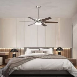 Cheapest 🥰 52 in. Integrated LED Indoor Brushed Nickel 6-Blade Reversible Ceiling Fan w/Light Kit, Remote Control by Edvivi 🤩 -Deals Edvivi || Atlas Store brushed nickel silver and dark walnut edvivi ceiling fans with lights ffg7621bn c3 1000