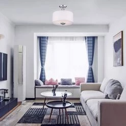 Best Pirce 💯 Coastal 3-Light Modern Chrome 16 in. Semi-Flush Mount with White Fabric Drum Shade by Edvivi 😀 -Deals Edvivi || Atlas Store chrome and white edvivi flush mount lights esb901ch 1f 1000