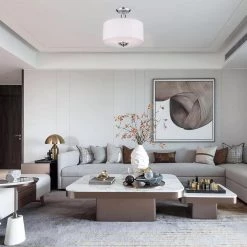 Best Pirce 💯 Coastal 3-Light Modern Chrome 16 in. Semi-Flush Mount with White Fabric Drum Shade by Edvivi 😀 -Deals Edvivi || Atlas Store chrome and white edvivi flush mount lights esb901ch 4f 1000