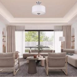 Best Pirce 💯 Coastal 3-Light Modern Chrome 16 in. Semi-Flush Mount with White Fabric Drum Shade by Edvivi 😀 -Deals Edvivi || Atlas Store chrome and white edvivi flush mount lights esb901ch c3 1000