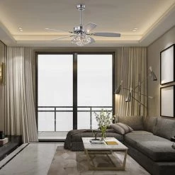 Brand new 💯 Cynthia 48 in. Glam Indoor Chrome Modern Ceiling Fan with Crystal Light Kit and Remote Control by Edvivi ⭐ -Deals Edvivi || Atlas Store chrome edvivi ceiling fans with lights ffg771ch 1f 1000